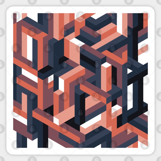 Orange and Blue Isometric Maze Sticker by KimVanG